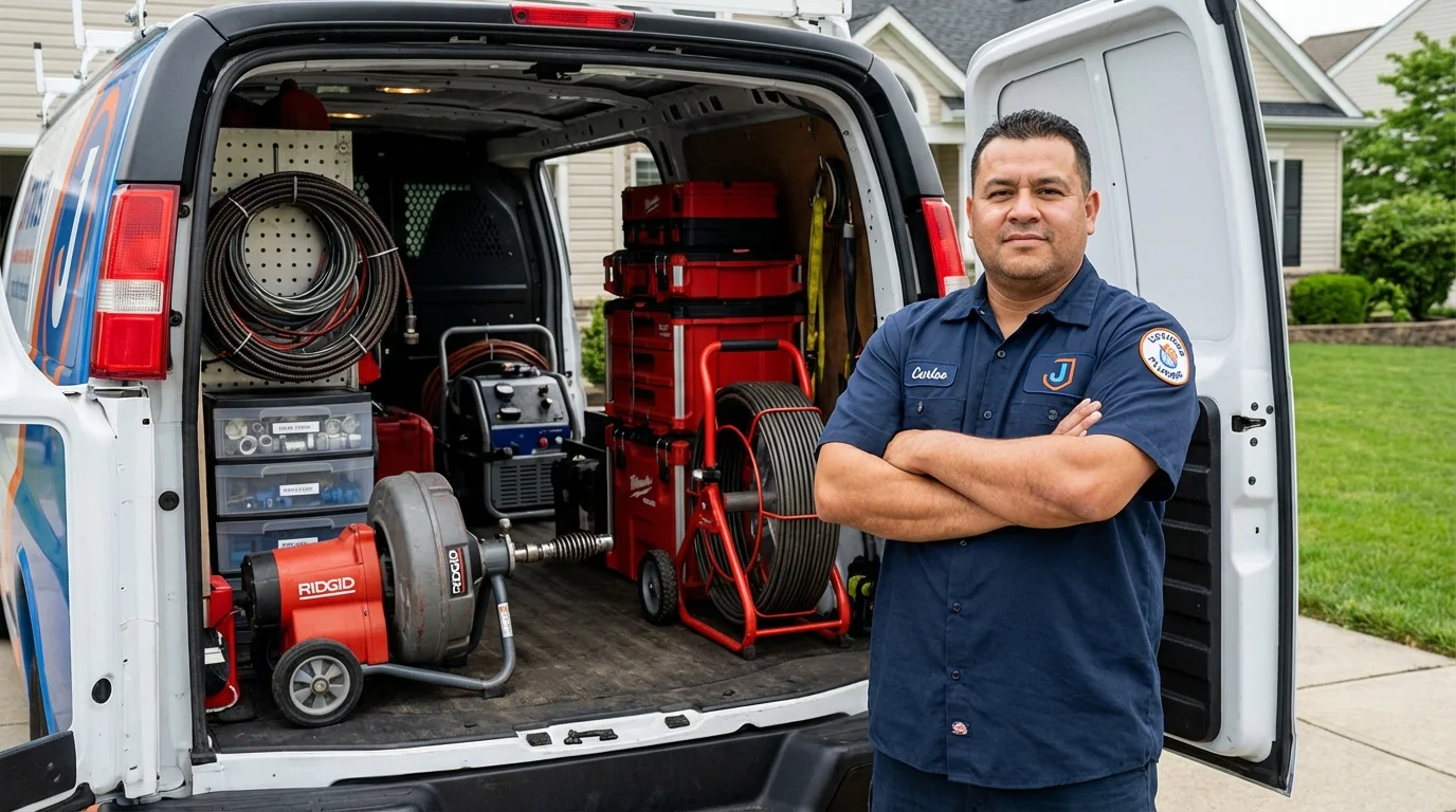 Professional drain cleaning equipment and Johns Plumbing LLC plumber in Wood River